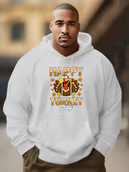 Men's Graphic Hoodie Happy Turkey Day Surrounded By Autumn Leaves Smiling Cartoon Turkey