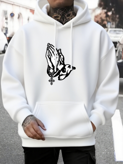 Men's Graphic Hoodie Classic Faith And Peace With Rosary Praying Hands And Dove