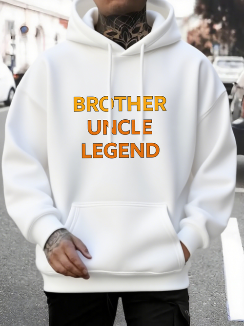 Men's Graphic Hoodie Brother Uncle Legend Bold Lettering In Warm Sunrise Glow Hoodie
