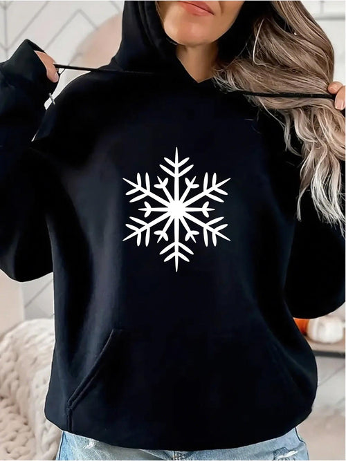 Women's Graphic Hoodie Minimalist Winter White Graphic Snowflake Symbol Hoodie