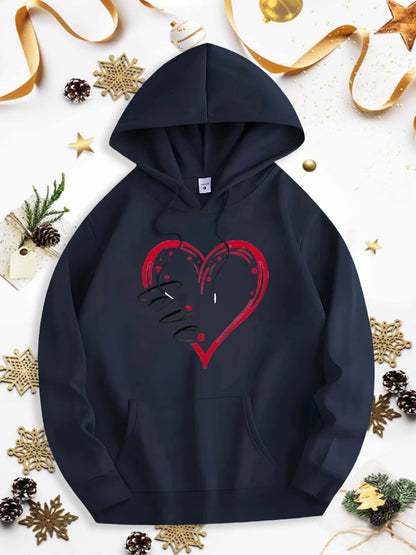 Men's Graphic Hoodie Distressed Red Heart With Scratch Marks In Black Hoodie