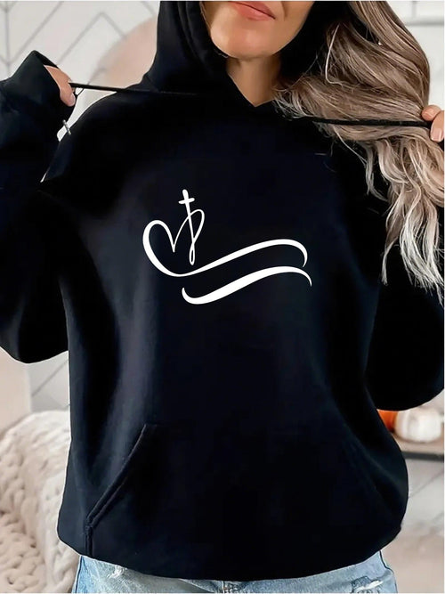Women's Graphic Hoodie Minimalist Heart With Flowing White Lines Symbol Hoodie