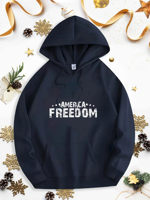 Men's Graphic Hoodie America Freedom Bold Distressed Letters On Center Chest Hoodie