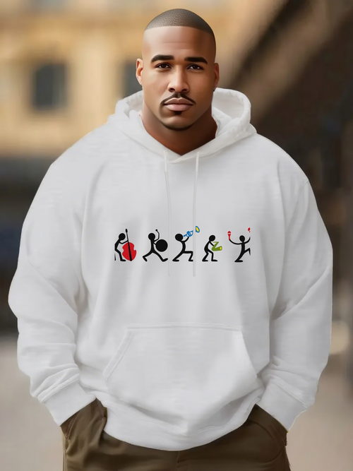 Men's Graphic Hoodie Colorful Musical Stick Figures Playing Instruments Hoodie