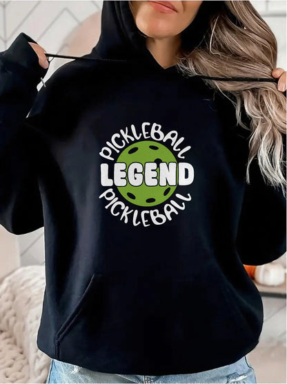 Women's Graphic Hoodie Pickleball Legend Bold Green Ball Surrounded By White Text Hoodie