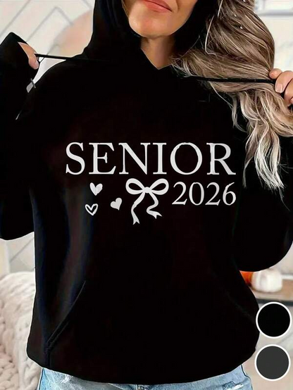Women's Graphic Hoodie Senior 2026 With Doodle Hearts And Ribbon Design Hoodie