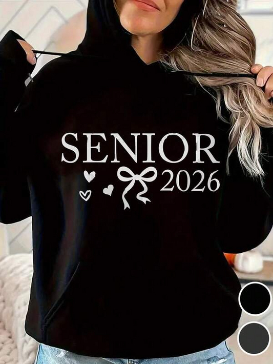 Women's Graphic Hoodie Senior 2026 With Doodle Hearts And Ribbon Design Hoodie