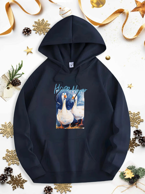 Men's Graphic Hoodie Have Fun Vintage Style Cheerful Geese Wearing Scarves Under Festive Light Goose