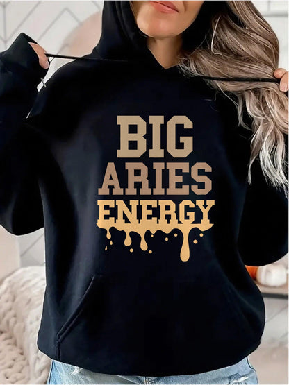 Women's Graphic Hoodie Big Aries Energy Bold Modern Cream Paint Text Hoodie