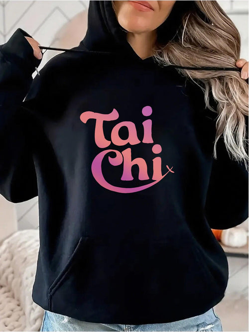 Women's Graphic Hoodie Tai Chi Flowing Pink Gradient Lettering Hoodie