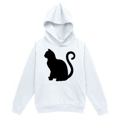 Men's Graphic Hoodie Minimalist Black Silhouette Cat On Clean White Cotton Hoodie