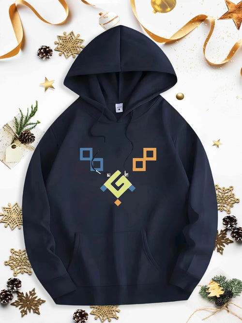Men's Graphic Hoodie Geometric Pattern With Colorful Interlocking Squares And Accents Square