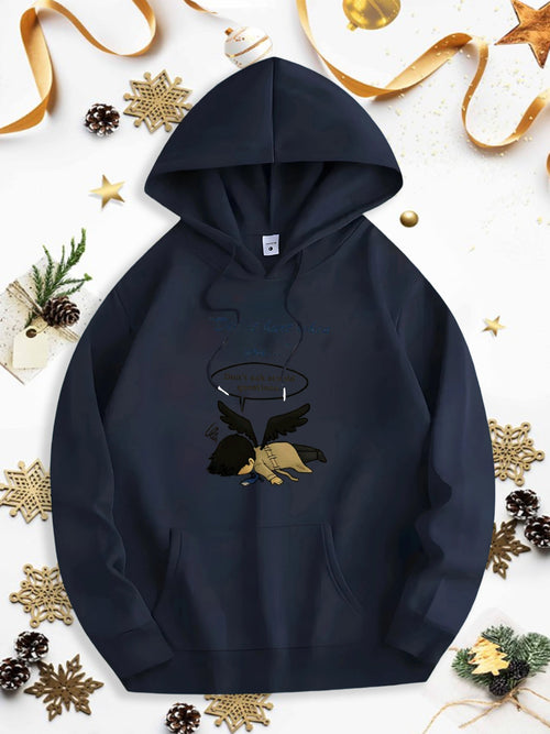 Men's Graphic Hoodie Golden Feathers Surrounded By Glowing Light Under Midnight Sky Angel