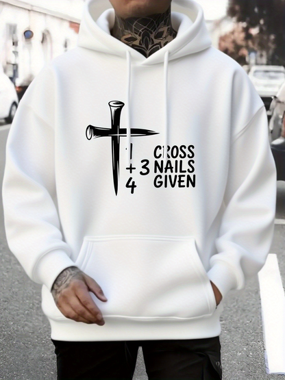 Men's Graphic Hoodie One Cross Three Nails Equation With Bold Typography And Graphic Nails