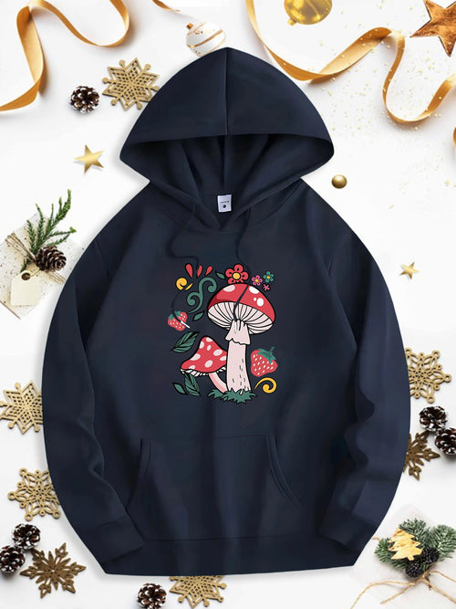 Men's Graphic Hoodie Playful Autumn Leaves With Bright Berries Surrounding Enchanted Mushroom