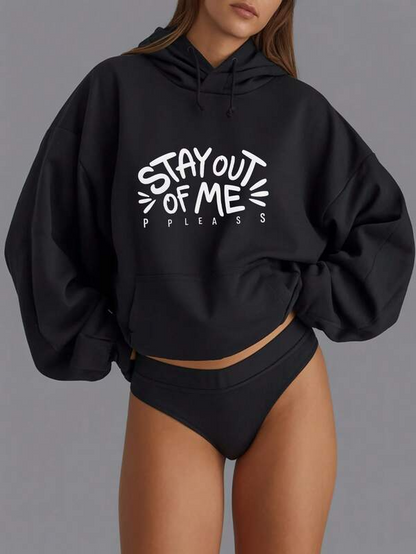 Women's Graphic Hoodie Stay Out Of Me Bold Lettering With Playful Graphic Accents On Hoodie