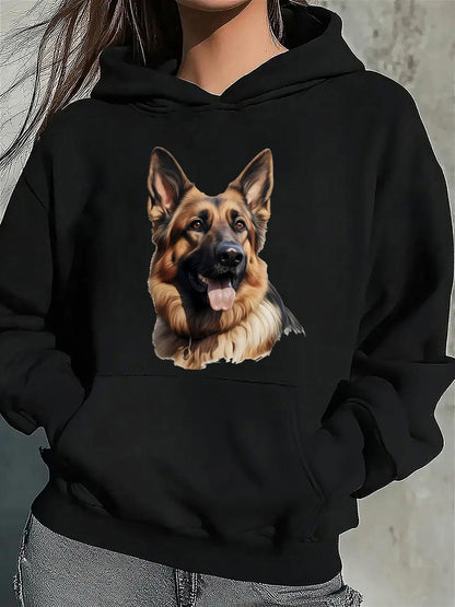 Women's Graphic Hoodie Realistic Portrait With Fluffy Fur And Sharp Alert Ears German Shepherd Dog
