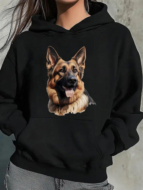Women's Graphic Hoodie Realistic Portrait With Fluffy Fur And Sharp Alert Ears German Shepherd Dog