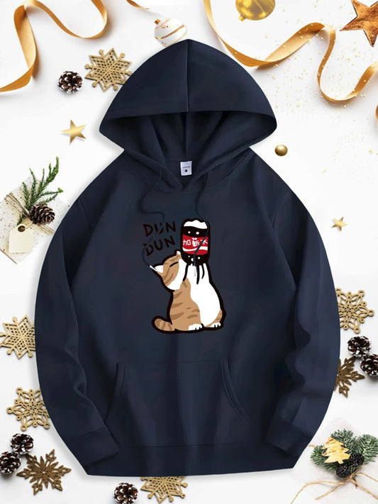 Men's Graphic Hoodie Playful Cartoon Cat With Drumsticks And Red Headband Cat