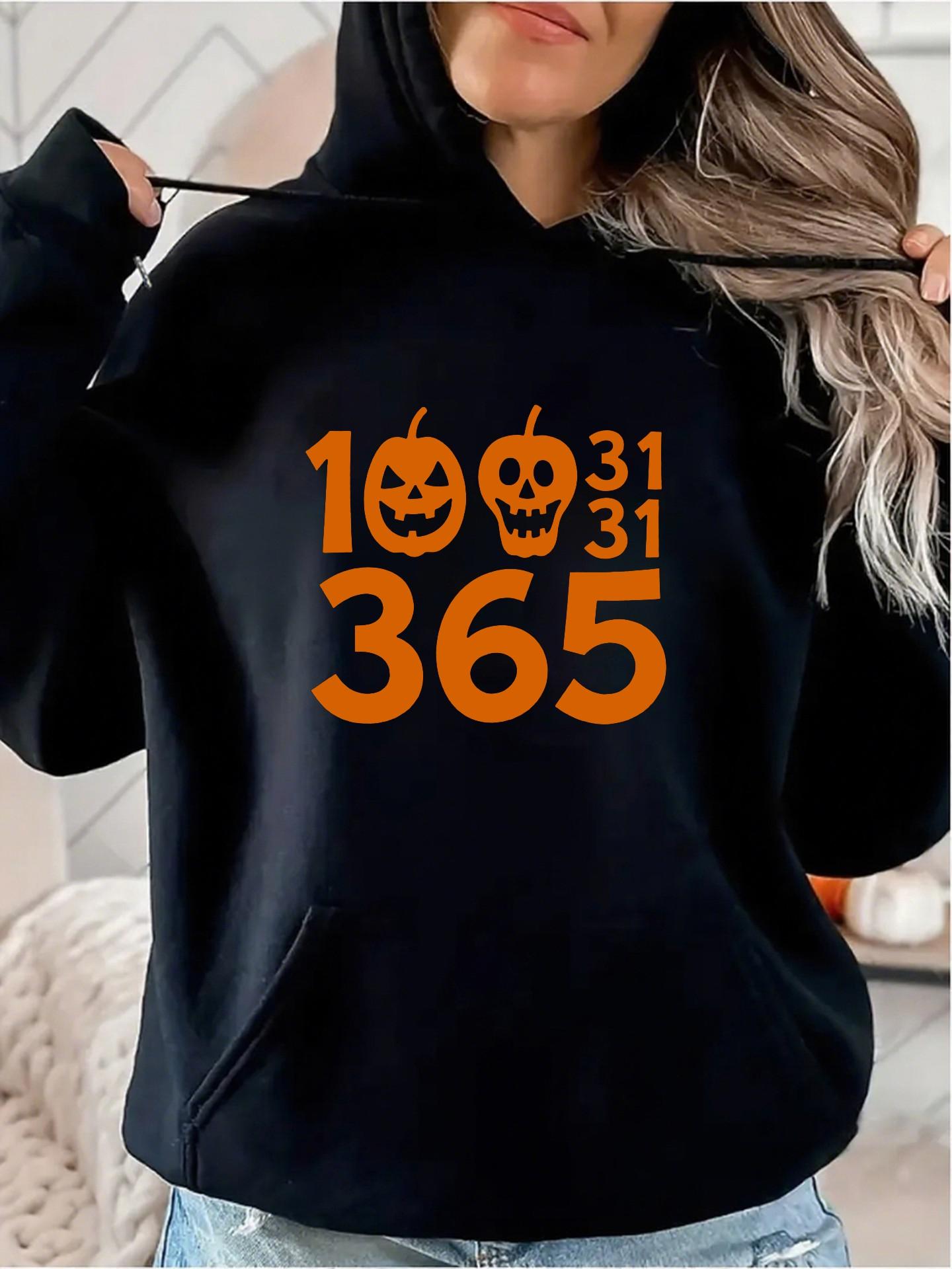 Women's Graphic Hoodie Pumpkin Faces And Numbers Halloween Inspired Hoodie