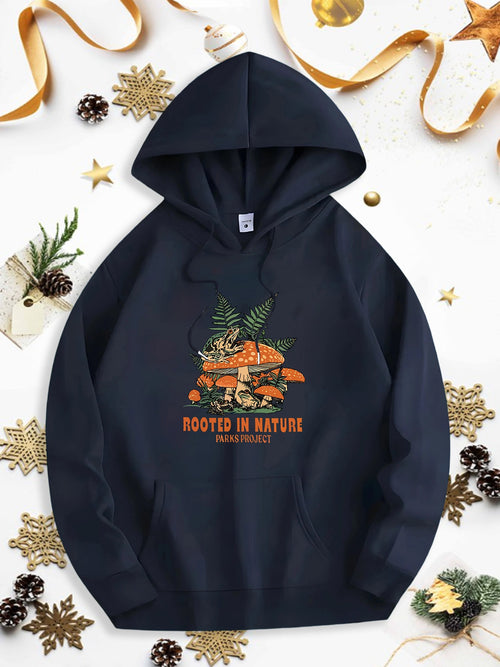 Men's Graphic Hoodie Rooted In Nature Forest Leaves And Mushrooms Under Woodland Light Mushroom