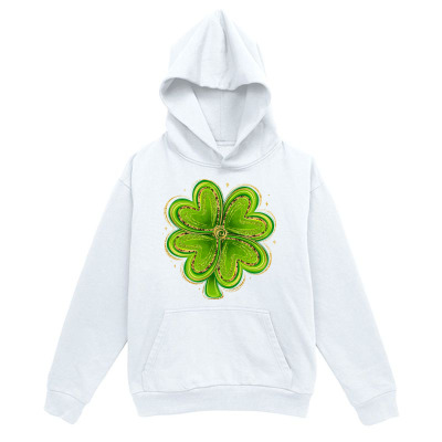Men's Graphic Hoodie Hand Drawn Green Leaves With Lively Natural Touch Four Leaf Clover