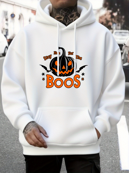 Men's Graphic Hoodie Pumpkin With Flying Bats And Stars Around Halloween Boos