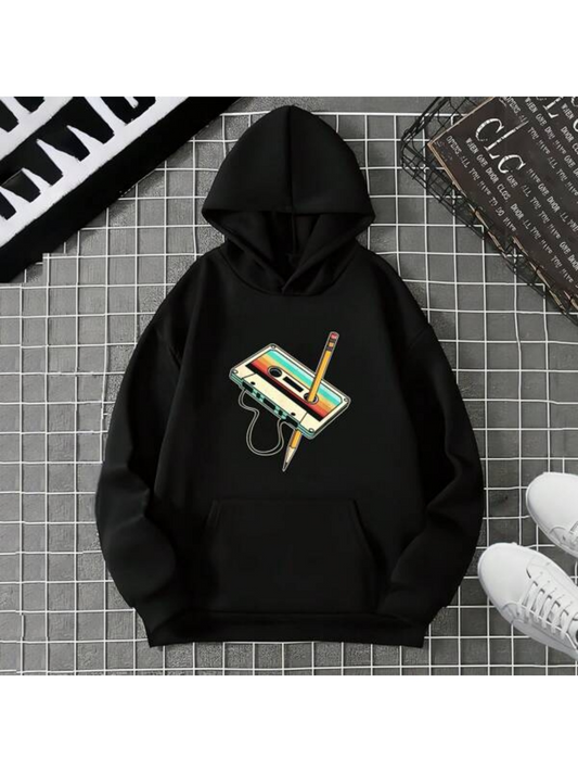 Men's Graphic Hoodie Retro Audio Cassette With Pencil Among Classic Tapes Hoodie