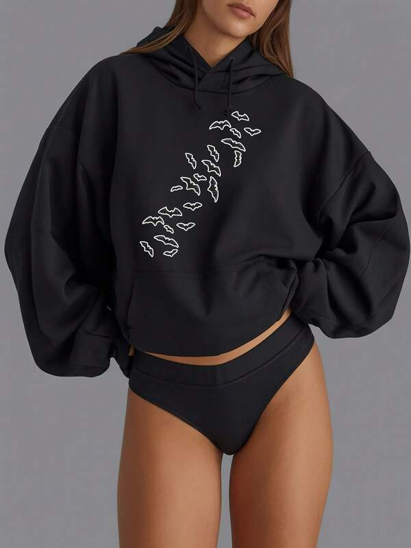 Women's Graphic Hoodie Abstract Pathway Design With Scattered White Trail Across Hoodie