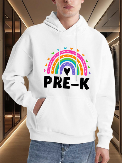 Men's Graphic Hoodie Pre K Colorful Rainbow With Hearts And Dots Under Vibrant Sky Hoodie