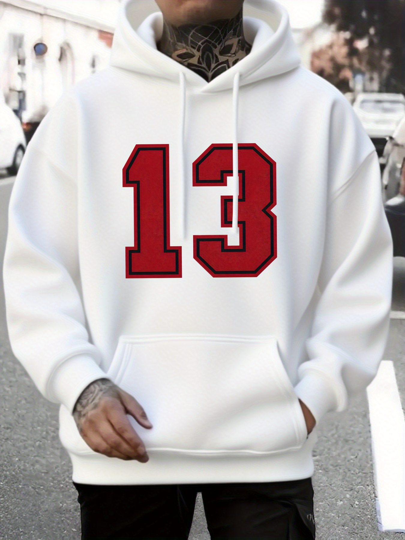 Men's Graphic Hoodie Vivid Red Outline Athletic Number Thirteen Hoodie