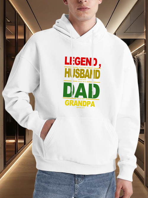 Men's Graphic Hoodie Legend Husband Dad Grandpa Statement Typography Hoodie