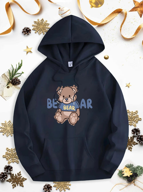 Men's Graphic Hoodie Cozy Winter Blue Bear With Brown Toy Under Christmas Decorations Bear