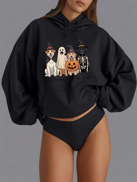 Women's Graphic Hoodie Halloween Costume Party With Cute Dogs In Funny Outfits