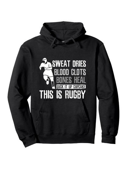 Men's Graphic Hoodie Sweat Dries Blood Clots Bones Heal This Is Rugby With Running Player Print