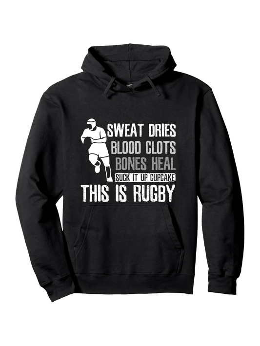 Men's Graphic Hoodie Sweat Dries Blood Clots Bones Heal This Is Rugby With Running Player Print