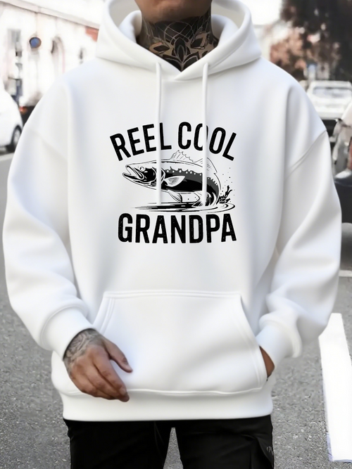Men's Graphic Hoodie Reel Cool Grandpa Bold Fish Graphic With Playful Urban Streetwear Hoodie