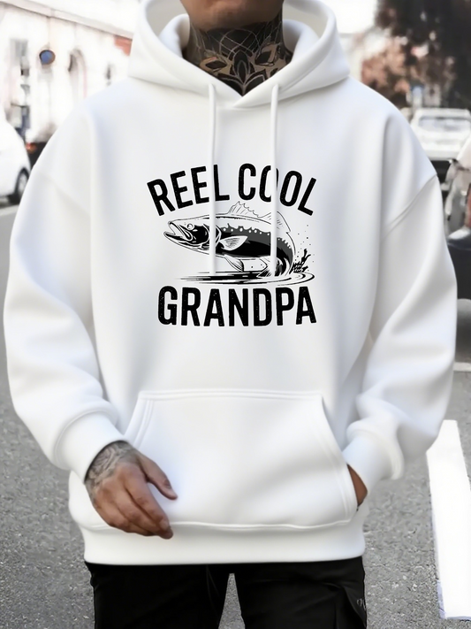 Men's Graphic Hoodie Reel Cool Grandpa Bold Fish Graphic With Playful Urban Streetwear Hoodie