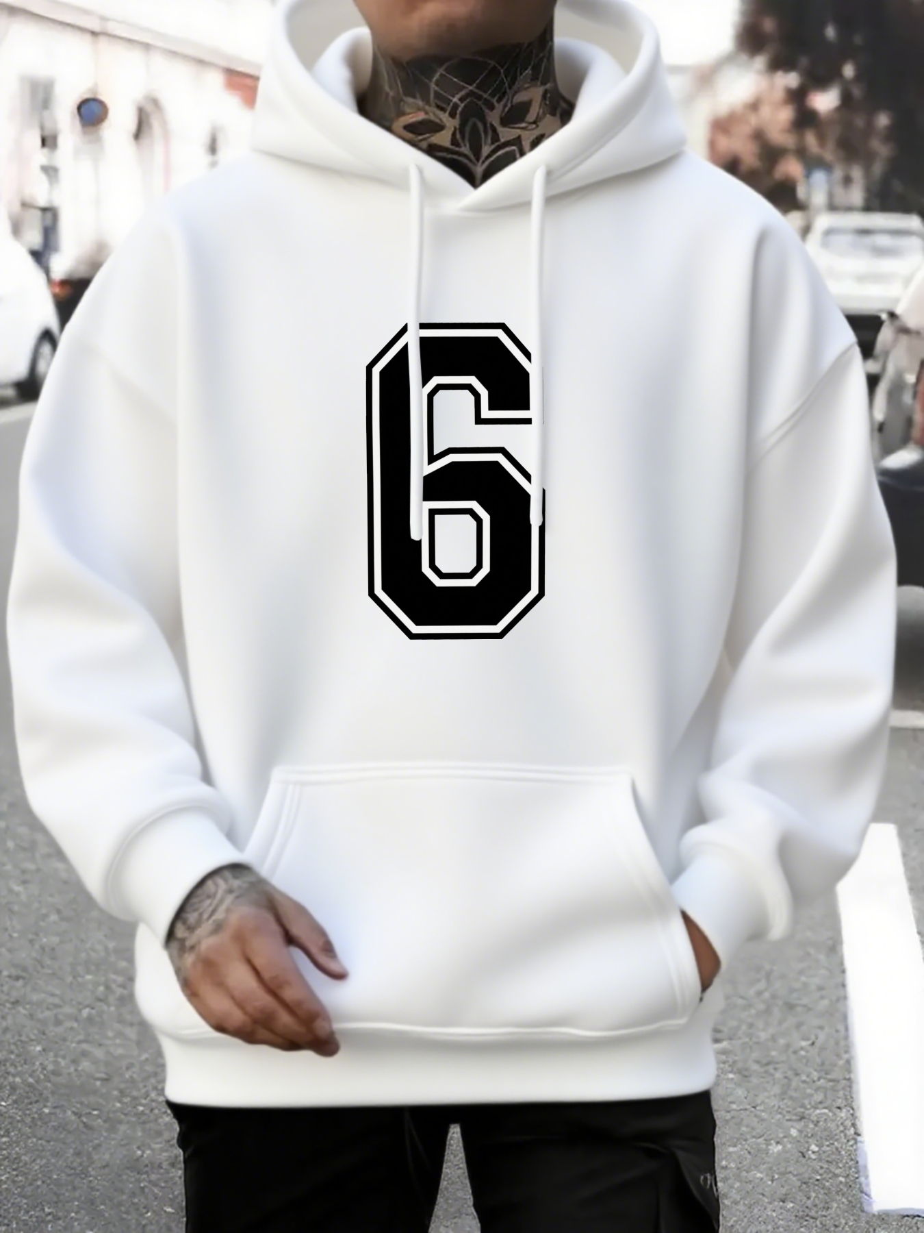 Men's Graphic Hoodie Bold Graphic Black Trimmed Number Six Hoodie