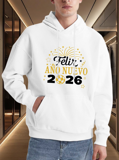 Men's Graphic Hoodie Golden Sparkling Fireworks And Celebration Elements Around New Year 2026