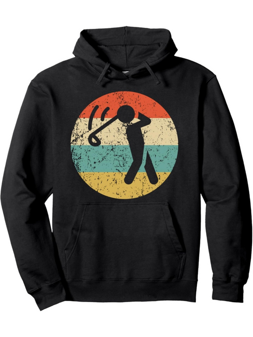 Men's Graphic Hoodie Retro Faded Striped Circle With Silhouette Swinging A Golf Club Golfer