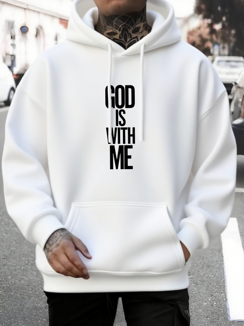 Men's Graphic Hoodie God Is With Me Bold Minimalist Urban Streetwear Hoodie