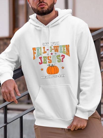 Men's Graphic Hoodie Are You Following Jesus With Stars Pumpkin And Autumn Inspired Lettering Hoodie