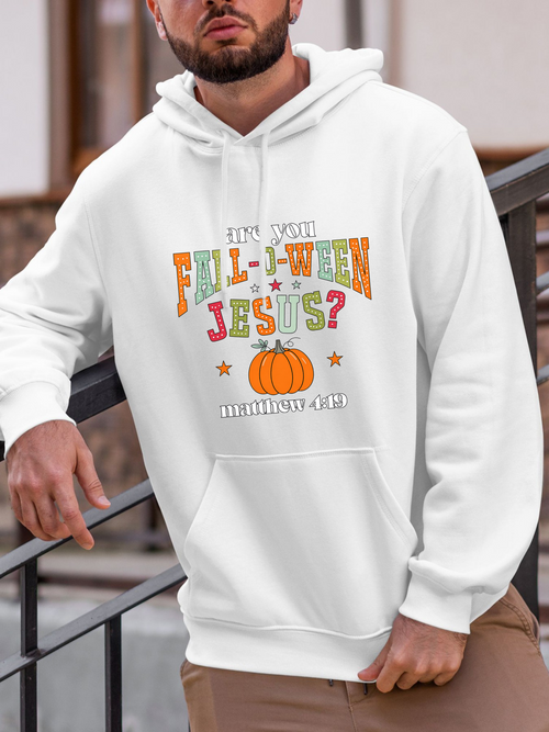 Men's Graphic Hoodie Are You Following Jesus With Stars Pumpkin And Autumn Inspired Lettering Hoodie