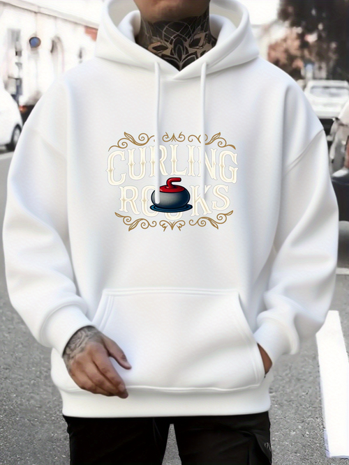 Men's Graphic Hoodie Curling Rock With Golden Ornate Flourishes Surrounded By Decorative Elements Curling Stone