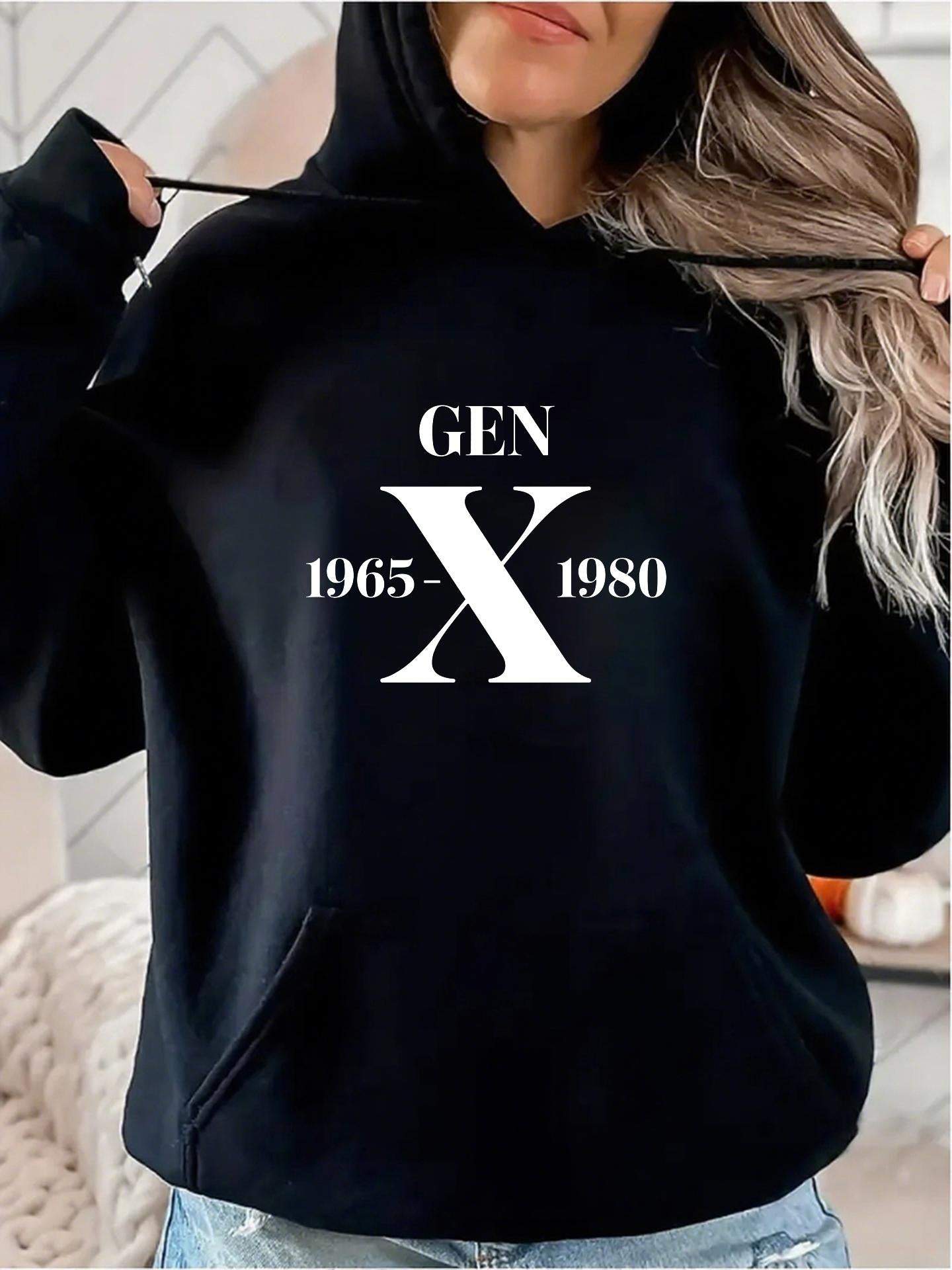 Women's Graphic Hoodie Gen X With Bold White Print Across Center Sweatshirt