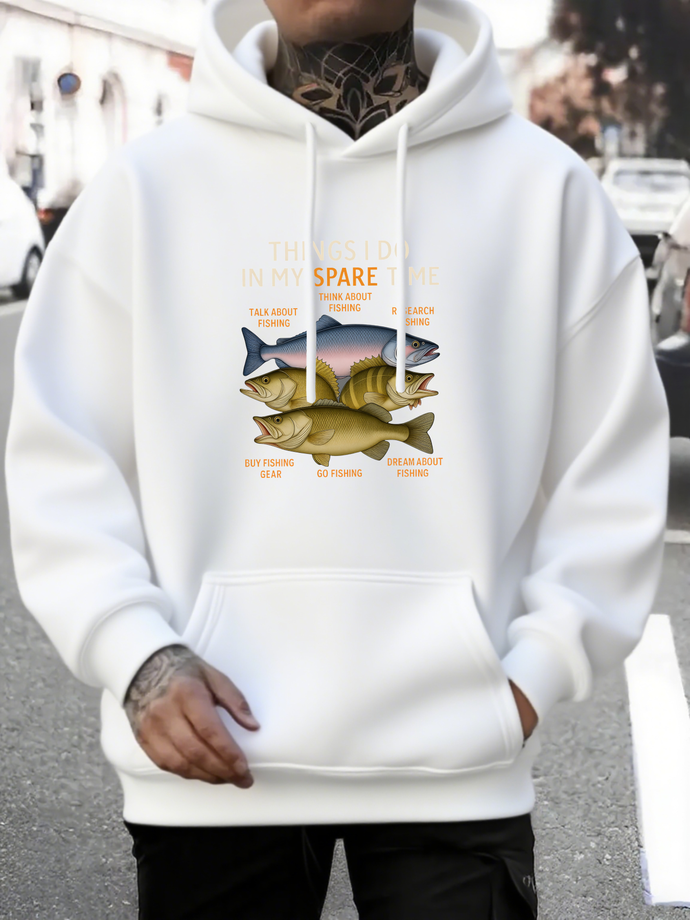 Men's Graphic Hoodie Compare Freshwater Fish With Colorful Illustrations On Casual Hoodie