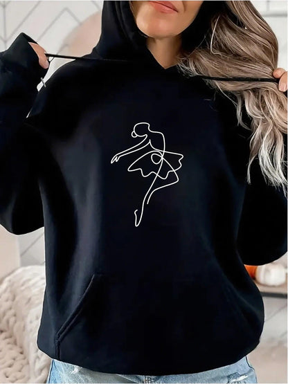 Women's Graphic Hoodie Simple Line Drawing With Graceful Dance Movement Ballerina
