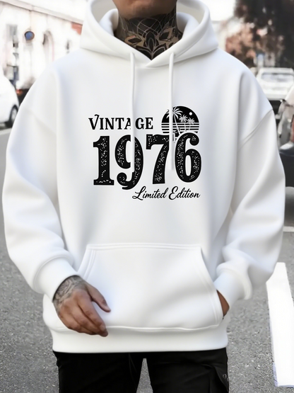 Men's Graphic Hoodie Vintage Style Grunge Limited Print With Moon And Large Numbers Hoodie