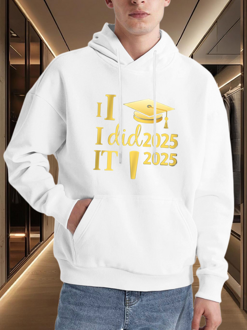 Men's Graphic Hoodie I Did It With Graduation Cap And Bold Yellow Numbers Hoodie